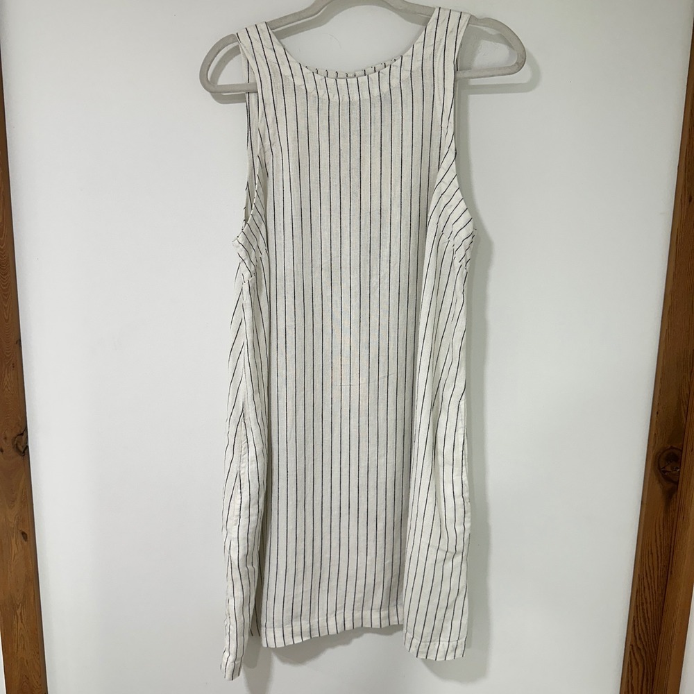A New Day Linen Blend Pinstripe Sleeveless Midi Dress White Black Womens Size M